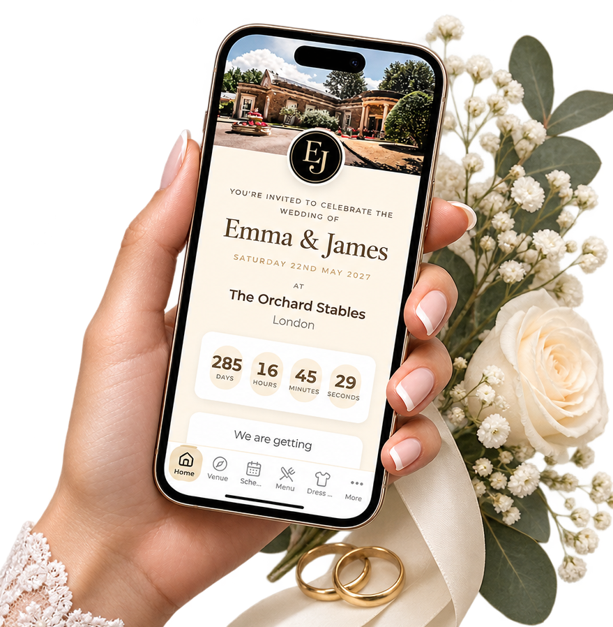 TyingTheKnot wedding app on a phone